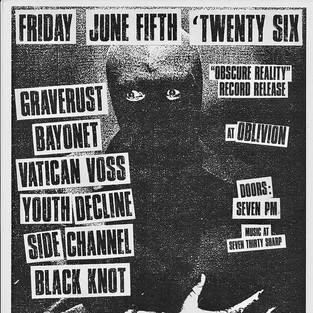 Graverust, Bayonet, Vatican Voss, Youth Decline, Side Channel, Black Knot